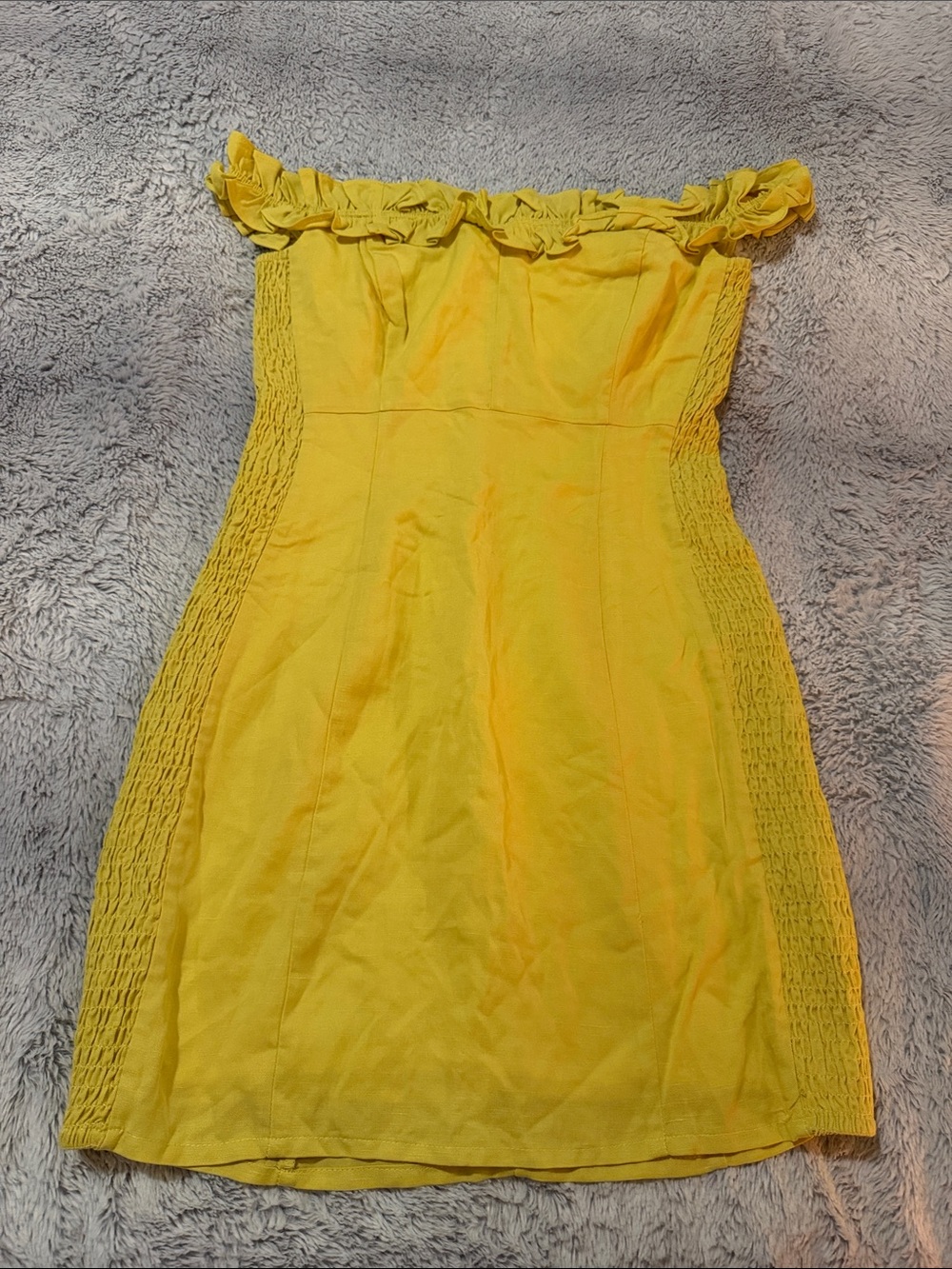 Astr Yellow Strapless Ruffle Summer Dress
